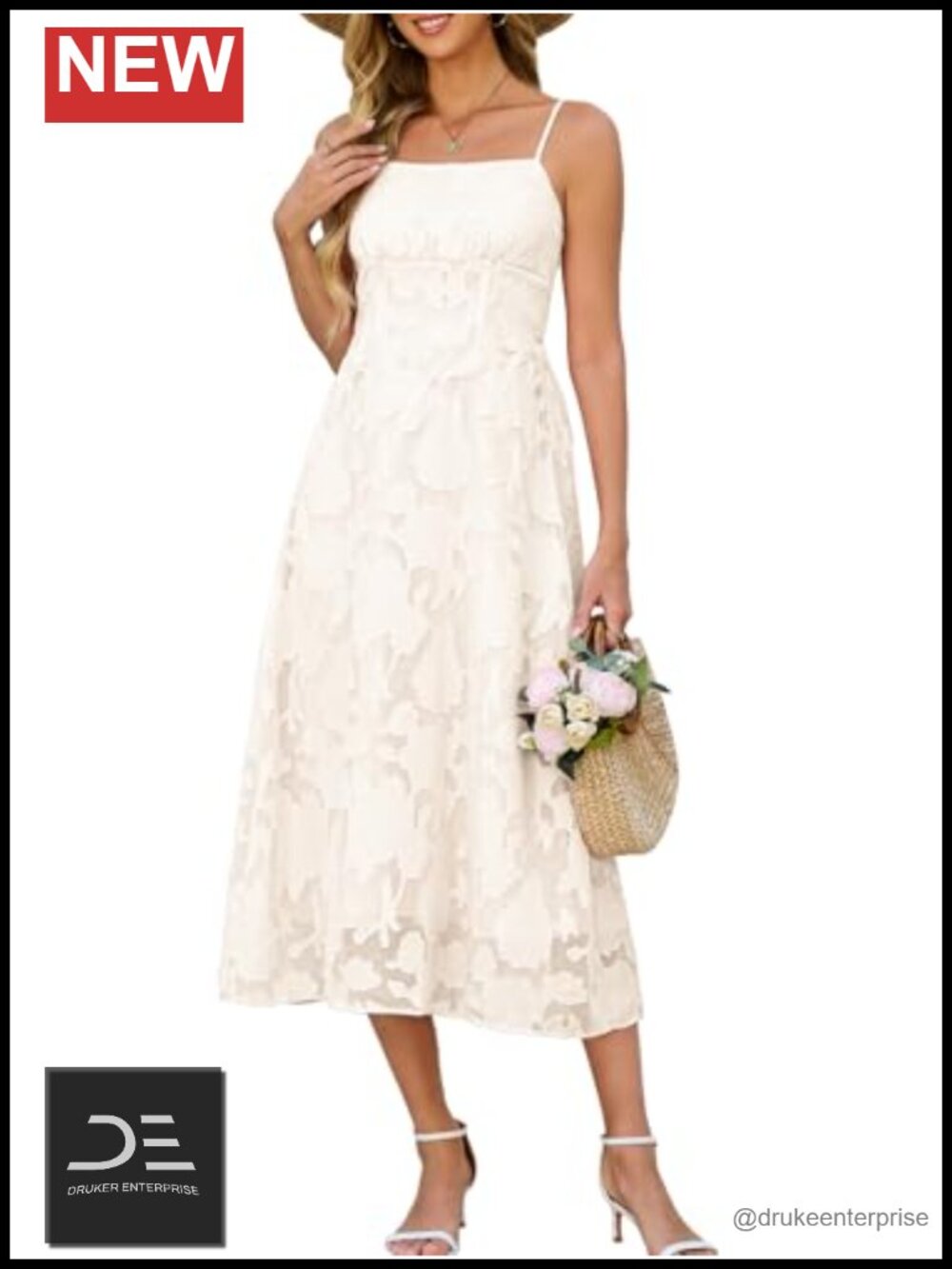 Jacquard A-Line Midi Dress Spaghetti Strap Smocked Formal Wedding Guest